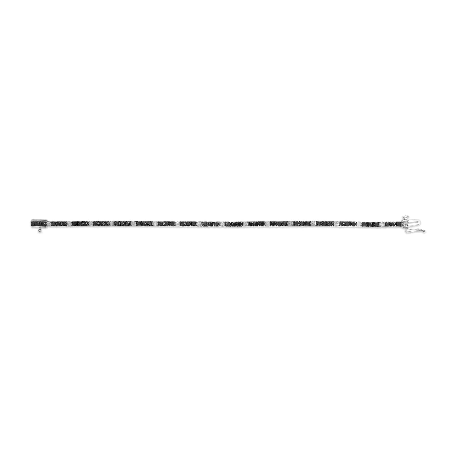 .925 Sterling Silver 4.0 Cttw with Alternating White Diamond and Black Diamond Tennis Bracelet (Black and I-J Color, I3 Clarity) - Size 7.25" Inches