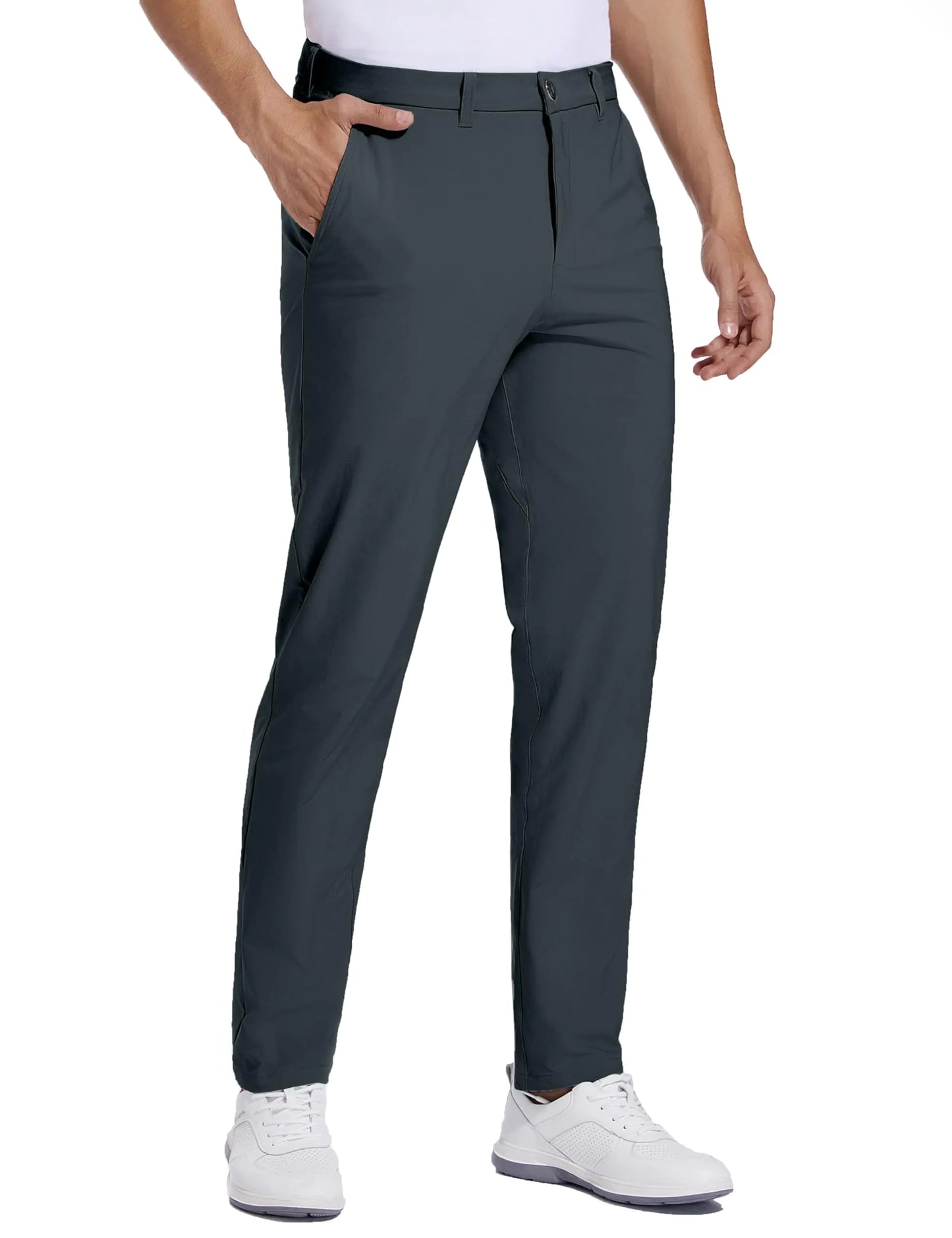 Strweitt Golf Pants for Men Stretch Dress 30"/32"/34" Pants Quick Dry Lightweight Slacks Trousers for Business Casual Travel Dark Grey 40Wx30L