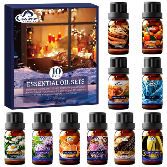 Essential Oil Set Winter10 Pcs Holiday Fragrance Oils for Diffusers for Home Laundry Candle Making Aromatherapy - Frankincense Lavender Vanilla Cinnamon Chamomile and More