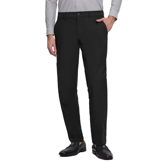 Mens No Iron 4-Way Stretch Dress Pants with Flex Waistband Flat Front Suit Pants for Men(Black30W×32L)