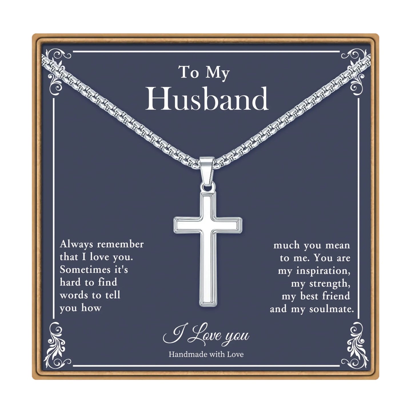 Ieftop Cross Necklace Gifts for Husband Stainless Steel Silver Religious Gifts Cross Necklace for Men Husband Gifts Fathers Valentines Day Gifts for Him Anniversary Birthday Gifts for Husband