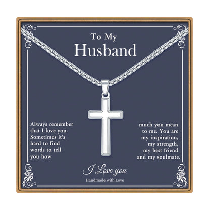 Ieftop Cross Necklace Gifts for Husband Stainless Steel Silver Religious Gifts Cross Necklace for Men Husband Gifts Fathers Valentines Day Gifts for Him Anniversary Birthday Gifts for Husband