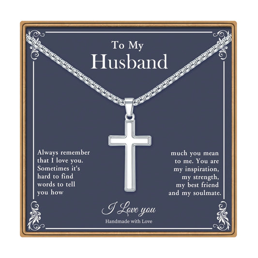 Ieftop Cross Necklace Gifts for Husband Stainless Steel Silver Religious Gifts Cross Necklace for Men Husband Gifts Fathers Valentines Day Gifts for Him Anniversary Birthday Gifts for Husband