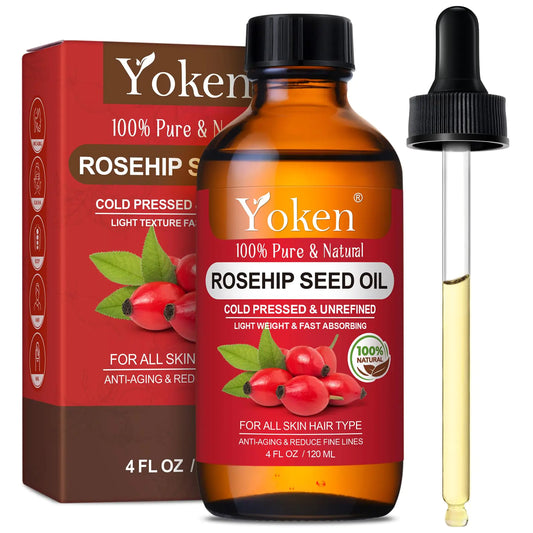 Yoken Rosehip Seed Oil For Face100% Pure Rosehip Oil For SkinScarsHair & Nails.4 fl Oz Cold Pressed Rose Hips Oil For Skin Care Anti-Aging Scar Treatment GUA SHA Massage Carrier Oil