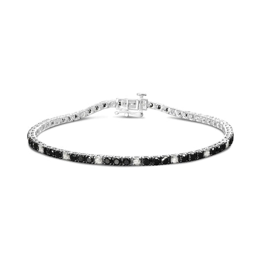 .925 Sterling Silver 4.0 Cttw with Alternating White Diamond and Black Diamond Tennis Bracelet (Black and I-J Color, I3 Clarity) - Size 7.25" Inches