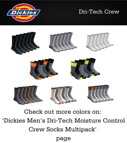 Dickies Men's Dri-Tech Essential Moisture Control Crew Socks Multipack Large Heathered Grey (6 Pairs)