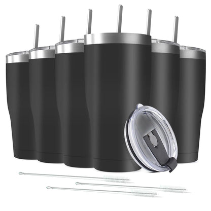 Deitybless 6 Pack 20oz Stainless Steel Tumblers Bulk Reusable Travel Mugs with Lid Double Wall Powder Coated Coffe Cup for Home Office Outdoor Suitable for Vehicle Cup Holders