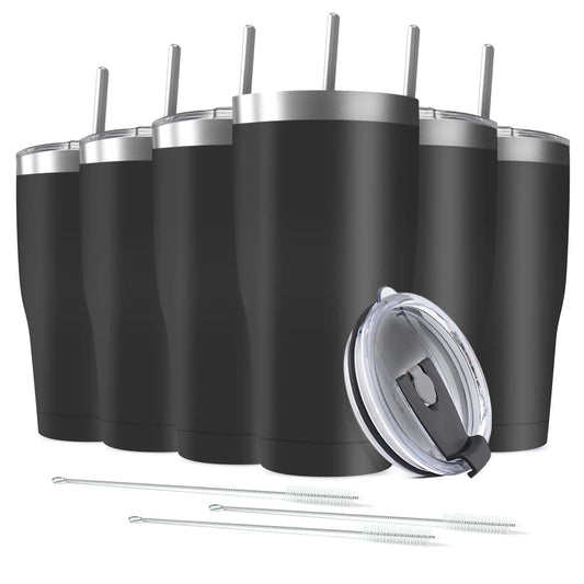 Deitybless 6 Pack 20oz Stainless Steel Tumblers Bulk Reusable Travel Mugs with Lid Double Wall Powder Coated Coffe Cup for Home Office Outdoor Suitable for Vehicle Cup Holders