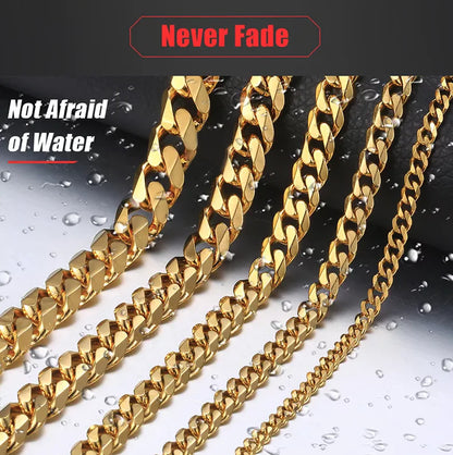 Stainless Steel Gold Silver Chain Cuban Curb Womens Mens Necklace 3/5/7/9/11mm