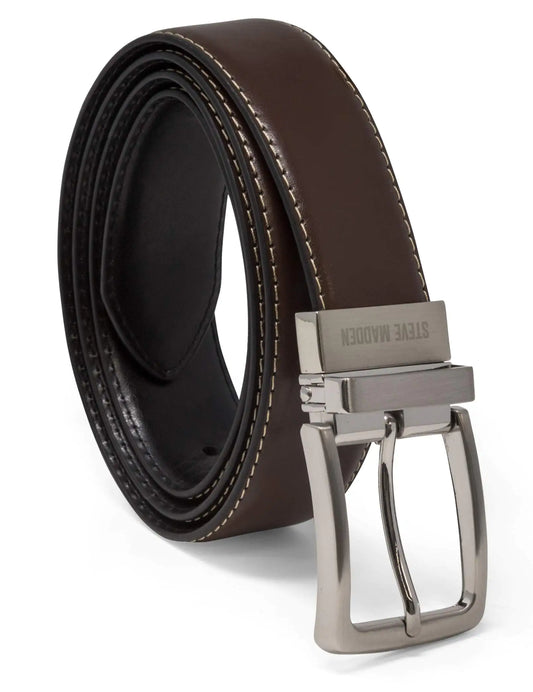 Steve Madden Men's Dress Casual Every Day Leather Belt 48 Brown/Black