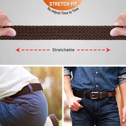 BULLIANT Stretch Belt Men,Mens Gift Woven Braided Web Belt 1 3/8 for Golf Casual Pants Shirts Jeans Dark Brown 1349 38"-42"Waist Adjustable